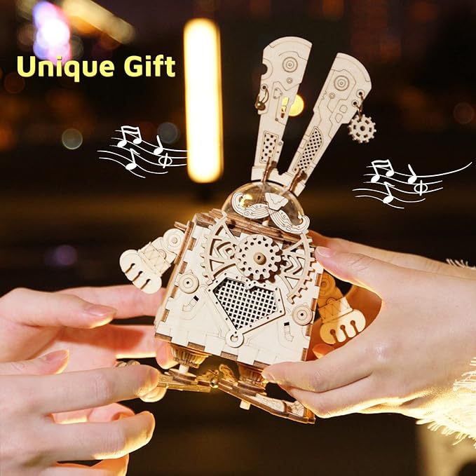 Artfutale Steampunk Bunny Music Box 3D Wooden Puzzle