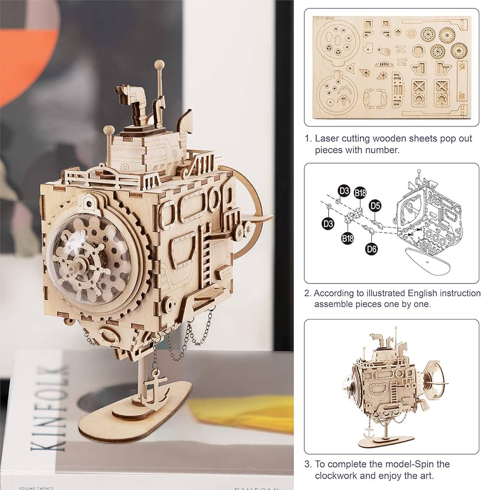 Artfutale Steampunk Submarine Music Box 3D Wooden Puzzle