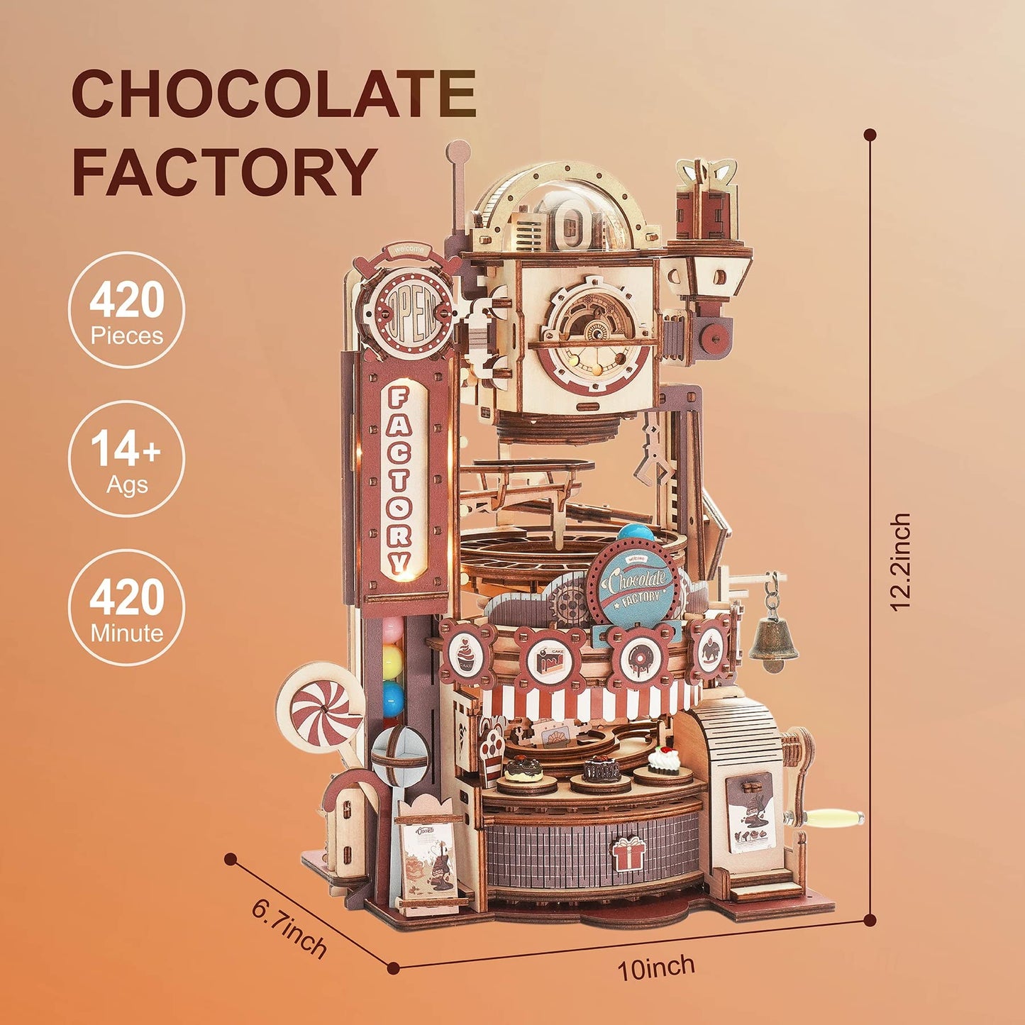 Artfutale Steampunk Chocolate Factory Marble Run Wooden Puzzle