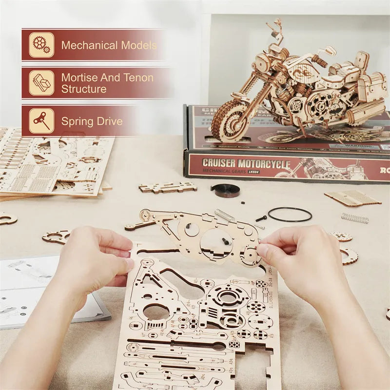 Artfutale Cruiser Motorcycle Mechanical Gear 3D Wooden Puzzle