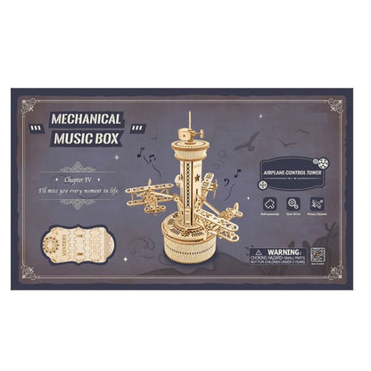 Artfutale Airplane Control Tower Mechanical Music Box 3D Wooden Puzzle