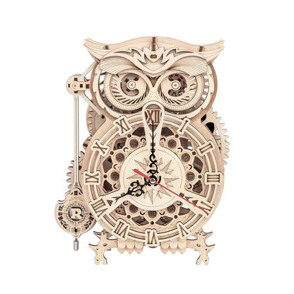 Artfutale OWL Clock Mechanical Gear 3D Wooden Puzzle