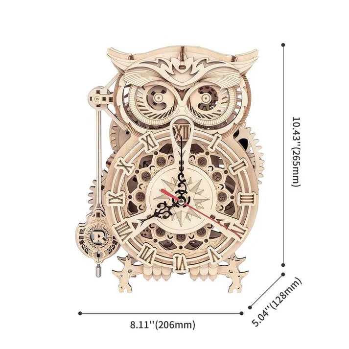 Artfutale OWL Clock Mechanical Gear 3D Wooden Puzzle