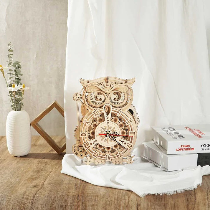 Artfutale OWL Clock Mechanical Gear 3D Wooden Puzzle