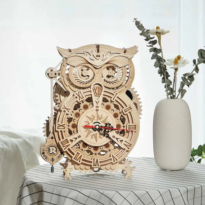 Artfutale OWL Clock Mechanical Gear 3D Wooden Puzzle