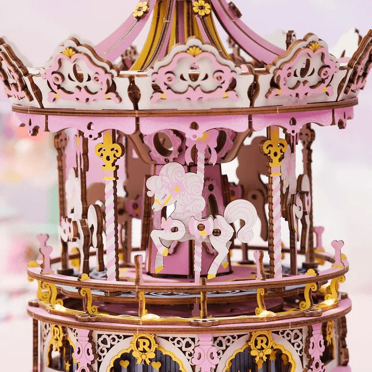 Artfutale Romantic Carousel Mechanical Music Box 3D Wooden Puzzle