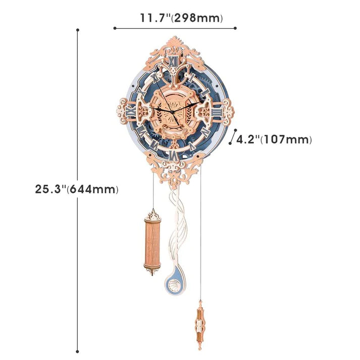 Artfutale Romantic Note Wall Clock 3D Wooden Mechanical Gear Puzzle