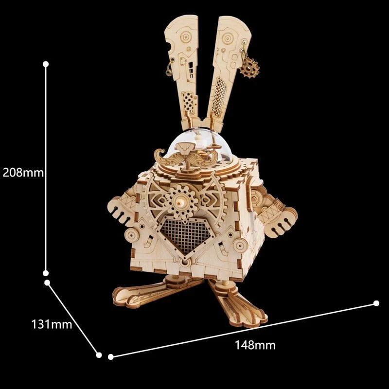 Artfutale Steampunk Bunny Music Box 3D Wooden Puzzle