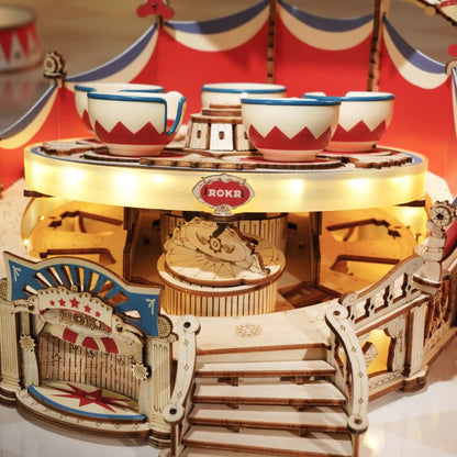 Artfutale Tilt-A-Whirl Spinning Cups DIY Music Box 3D Wooden Puzzle