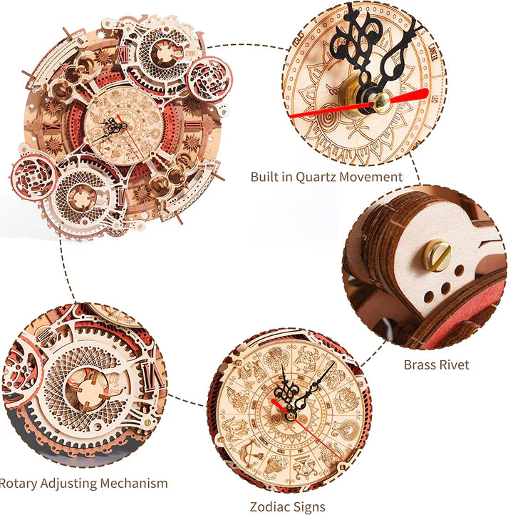 Artfutale Zodiac Wall Clock Mechanical Time Art Engine 3D Wooden Puzzle